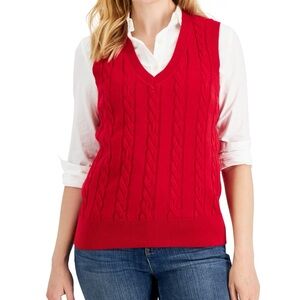 NWT Karen Scott Bright Red V-Neck Cable Knit Sweater Vest Women’s XXL